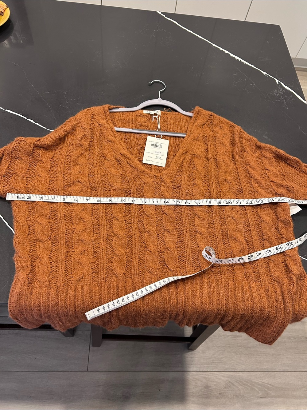 NWT Miracle Camel Rust Copper Cable Knit V-Neck Sweater Layering Cozy Oversized - Picture 10 of 10
